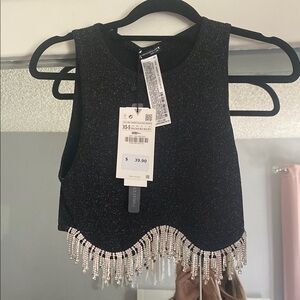 Zara NWT crop tank with rhinestone Fringe
